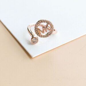 Michael Kors Monogram Logo Crystal Collection. Rose Gold open ring size 8